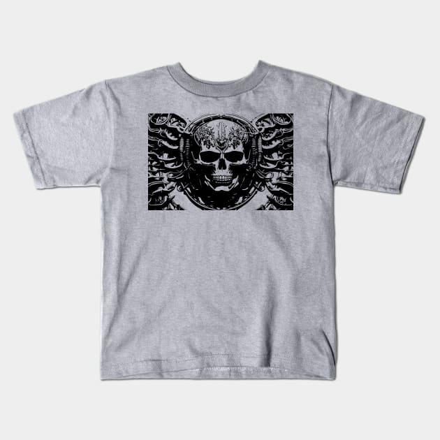 Skull Giger Style Kids T-Shirt by lkn